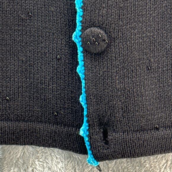 Berek Vintage Knit Fringe Black Blue Floral Embroidered Sweater Women Small - Picture 9 of 9